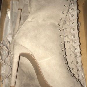 Grey knee high boots